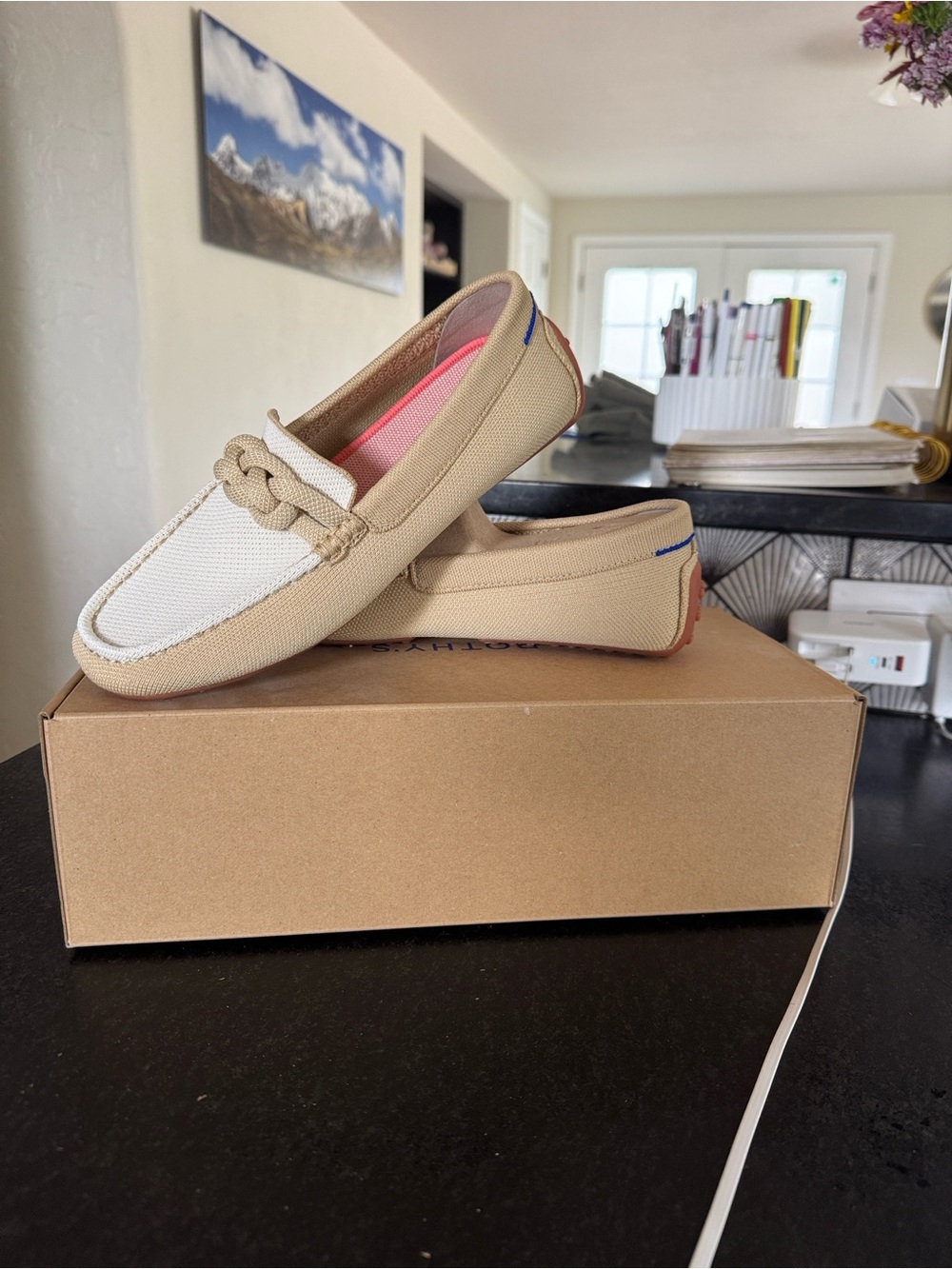 Rothy's Beige and White Women's Driving Loafers